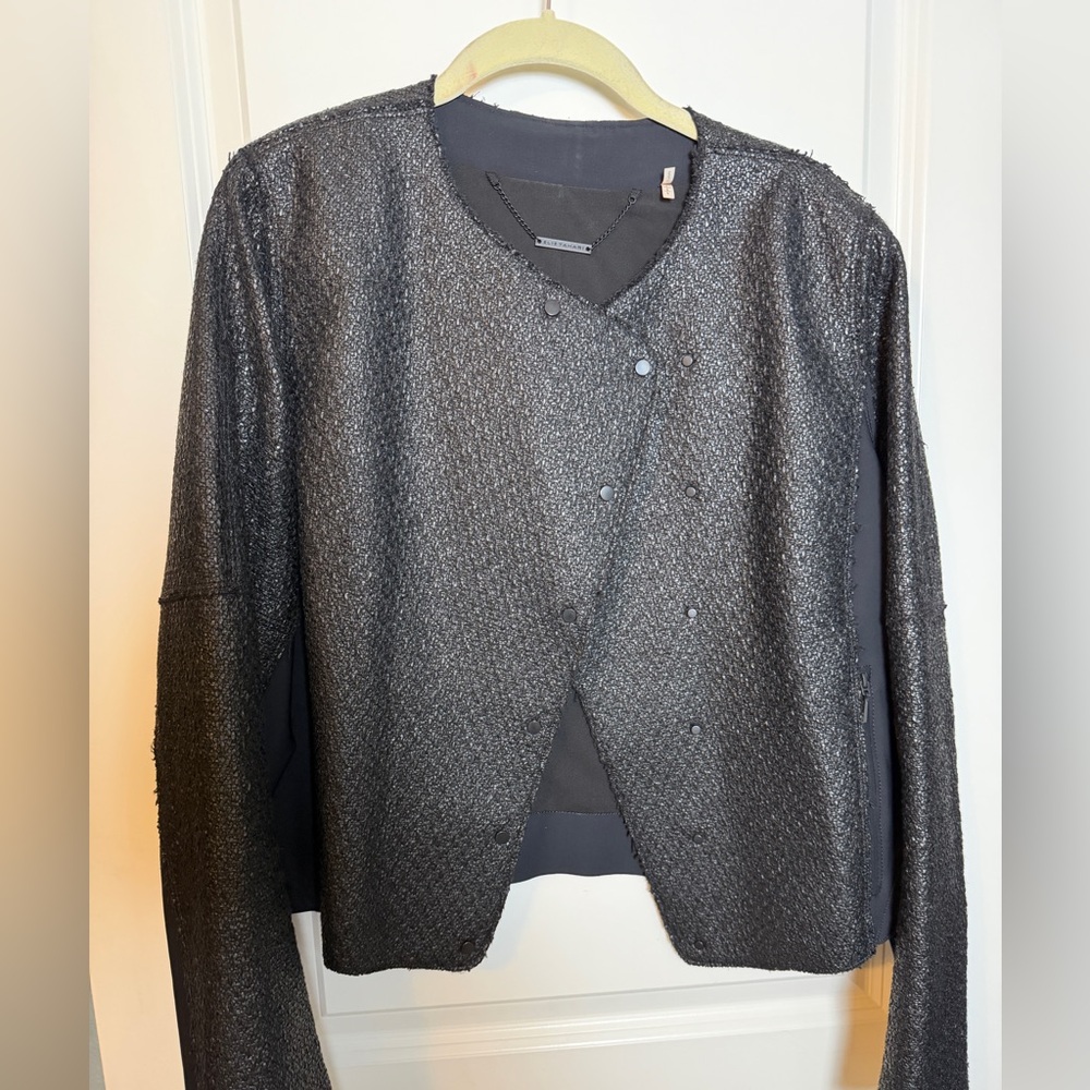 Elie Tahari Frayed Coated Tweed Jacket